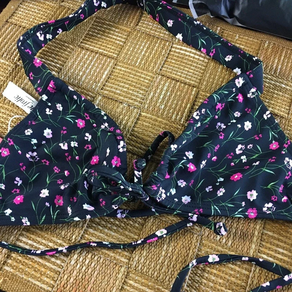 ASOS The Frolic NWT black Floral Bikini top multi US 4 Halter Tie Back